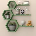 Wooden Honeycomb Floating Wall Shelves - Wall Mounted 6 Pieces Decorative Wall Shelf | Display Shelves for Books, Plants | Wall Decor Shelves for Living Room, Bedroom, Offices (Green)