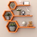 Wooden Honeycomb Floating Wall Shelves - Wall Mounted 6 Pieces Decorative Wall Shelf | Display Shelves for Books, Plants | Wall Decor Shelves for Living Room, Bedroom, Offices (Orange)