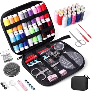 aamaty sewing kit box for home tailoring thread  complete sewing supplies for home travel amp emergency  portable zipper with thread spools needles scissors measuring tape amp accessories  86 pcs  black