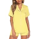 Aamikast Button Up Pajama Set for Women Shorts Short Sleeve Knit Sleepwear 2 Pice Pjs Sets