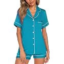 Aamikast Button Up Pajama Set for Women Shorts Short Sleeve Knit Sleepwear 2 Pice Pjs Sets