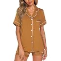 Aamikast Button Up Pajama Set for Women Shorts Short Sleeve Knit Sleepwear 2 Pice Pjs Sets