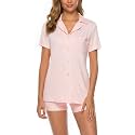 Aamikast Button Up Pajama Set for Women Shorts Short Sleeve Knit Sleepwear 2 Pice Pjs Sets