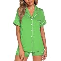 Aamikast Button Up Pajama Set for Women Shorts Short Sleeve Knit Sleepwear 2 Pice Pjs Sets