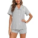 Aamikast Button Up Pajama Set for Women Shorts Short Sleeve Knit Sleepwear 2 Pice Pjs Sets
