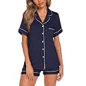 Aamikast Button Up Pajama Set for Women Shorts Short Sleeve Knit Sleepwear 2 Pice Pjs Sets