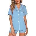 Aamikast Button Up Pajama Set for Women Shorts Short Sleeve Knit Sleepwear 2 Pice Pjs Sets
