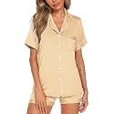 Aamikast Button Up Pajama Set for Women Shorts Short Sleeve Knit Sleepwear 2 Pice Pjs Sets