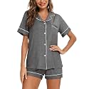 Aamikast Button Up Pajama Set for Women Shorts Short Sleeve Knit Sleepwear 2 Pice Pjs Sets