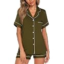 Aamikast Button Up Pajama Set for Women Shorts Short Sleeve Knit Sleepwear 2 Pice Pjs Sets