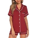 Aamikast Button Up Pajama Set for Women Shorts Short Sleeve Knit Sleepwear 2 Pice Pjs Sets