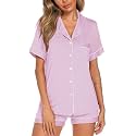 Aamikast Button Up Pajama Set for Women Shorts Short Sleeve Knit Sleepwear 2 Pice Pjs Sets