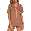 Aamikast Button Up Pajama Set for Women Shorts Short Sleeve Knit Sleepwear 2 Pice Pjs Sets