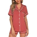 Aamikast Button Up Pajama Set for Women Shorts Short Sleeve Knit Sleepwear 2 Pice Pjs Sets