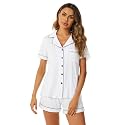 Aamikast Button Up Pajama Set for Women Shorts Short Sleeve Knit Sleepwear 2 Pice Pjs Sets