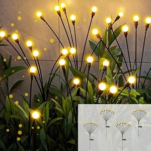 solar garden lights - 40 led firefly and 10 led starburst swaying outdoor waterproof decor for yard patio pathway lawn 4 pack