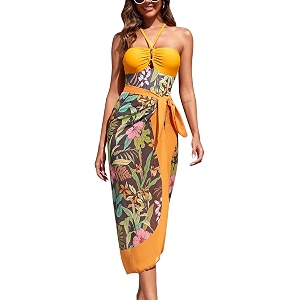 aaram stylish premium women39s one piece swimsuit with cover ups wrap skirt sarong retro floral print monokini tummy control swimwear printed swimming costume for women beach wear