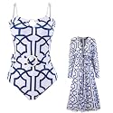 AARAM Stylish Premium Women's One Piece Swimsuit with Cover Ups Wrap Skirt Sarong Retro Floral Print Monokini Tummy Control Swimwear, Printed Swimming Costume for Women Beach Wear