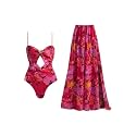 AARAM Stylish Premium Women's One Piece Swimsuit with Cover Ups Wrap Skirt Sarong Floral Print Monokini Tummy Control Swimwear, Printed Costume Women Beach Wear