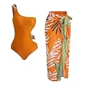 AARAM Stylish Premium Women's One Piece Swimsuit with Cover Ups Wrap Skirt Sarong Retro Floral Print Monokini Tummy Control Swimwear, Printed Swimming Costume for Women Beach Wear