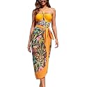 AARAM Stylish Premium Women's One Piece Swimsuit with Cover Ups Wrap Skirt Sarong Retro Floral Print Monokini Tummy Control Swimwear, Printed Swimming Costume for Women Beach Wear