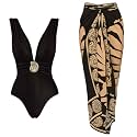 AARAM Stylish Premium Women's One Piece Swimsuit with Cover Ups Wrap Skirt Sarong Floral Print Monokini Tummy Control Swimwear, Printed Costume Women Beach Wear