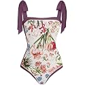 AARAM Stylish Premium Women's One Piece Swimsuit with Cover Ups Wrap Skirt Sarong Retro Floral Print Monokini Tummy Control Swimwear, Printed Swimming Costume for Women Beach Wear
