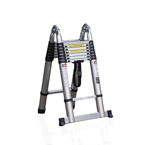 aardwolf quickfit 55 step heavy duty aluminium telescopic ladder a type 19m19m62ft62ft 38m10 step  foldable for home diy professional industrial use  150 kg capacity
