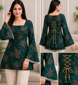 Aariba Fashion Casual Printed Women Green Top