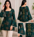 Aariba Fashion Casual Printed Women Green Top