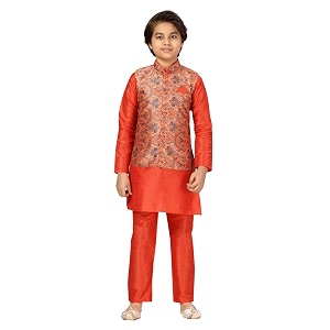 Aarika Boys Orange Color Sherwani With Pyjama