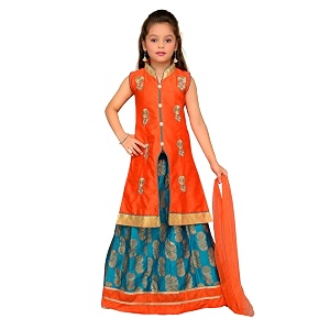 Aarika Girls Long Jacket Lehenga And Dupatta