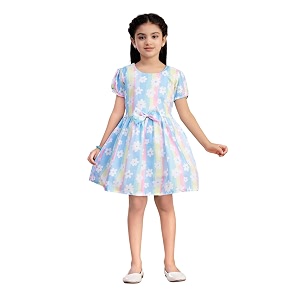 Aarika Girls Casual Wear Blue Colour Floral