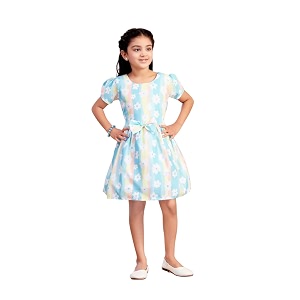 Aarika Girls Casual Wear Blue Colour Floral