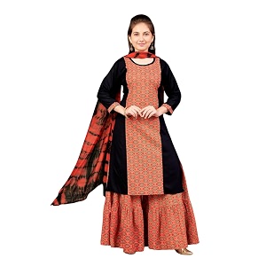 aarika girls ethnic wear black colour damask print rayon kurti