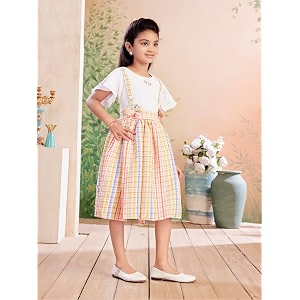 Aarika Girls Green Colour Check Cotton Frock
