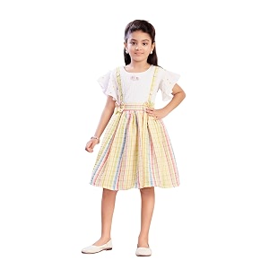 Aarika Girls Green Colour Check Cotton Frock