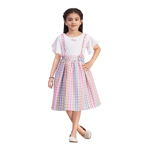 Aarika Girls Green Colour Check Cotton Frock