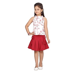 aarika girls white_maroon color blended skirt top