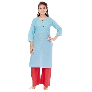 aarika girls casual wear yellow colour embroidery cotton kurti