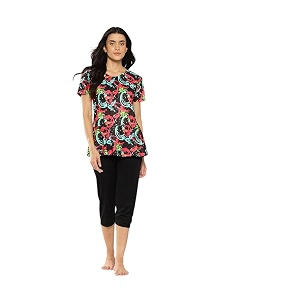 aarika womens sports wear rani-black colour printed nylon swim suit