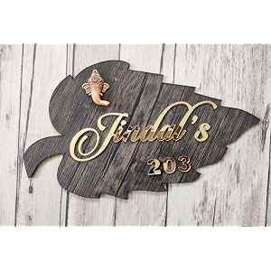 aarushi creations acrylic personalized home door name plate wooden with acrylic embossed letters with mirror shine size 12 x 8 inch brown