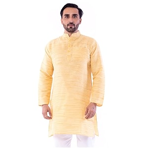 Mens Khadie Cotton Relaxed Kurta - Yellow