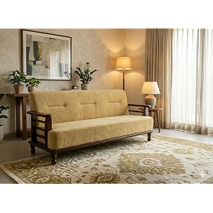 aasaliya art solid sheesham wood sofa set 3 seater  wooden sofa couch  sofa sets for living room  three seater sofa set for office amp lounge  rosewood natural with beige cushion
