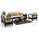 Aasaliya Art Solid Sheesham Wood Sofa Set 6 Seater | Wooden Sofa Set | Sofa Set 3+2+1 | Sofa Sets for Living Room | Six Seater Sofa Set for Office & Lounge | Rosewood, Natural Brown with Cream Cushion