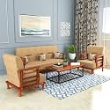AASALIYA Art Solid Sheesham Wood Sofa Set 5 Seater | Wooden Sofa Set | Sofa Set 3+1+1 | Sofa Sets for Living Room | Five Seater Sofa Set for Office &amp; Lounge | Rosewood, Natural with Cream Cushion