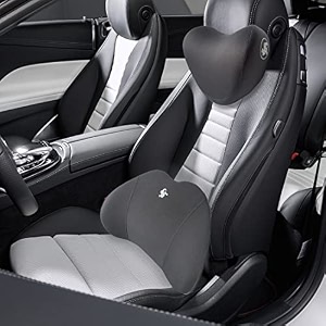 car headrest neck pillow and lumbar support back cushion kit memory foam ergonomic design universal fit muscle pain and tension relief for car seat grey