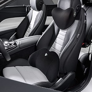 car headrest neck pillow and lumbar support back cushion kit memory foam ergonomic design universal fit muscle pain and tension relief for car seat black