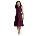 AASK Women's Elegant Belted Pleated Sleeveess Short Dress Color
