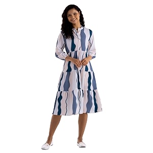 AASK Women Diamond Creap Striped Printed Mandarin